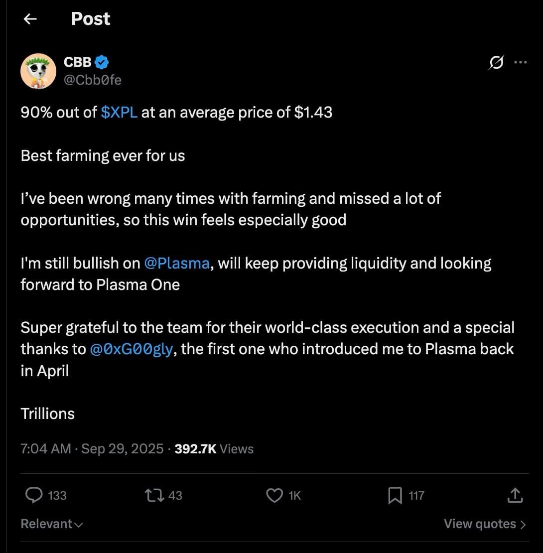 CBB tweet showing announcing his XPL exit